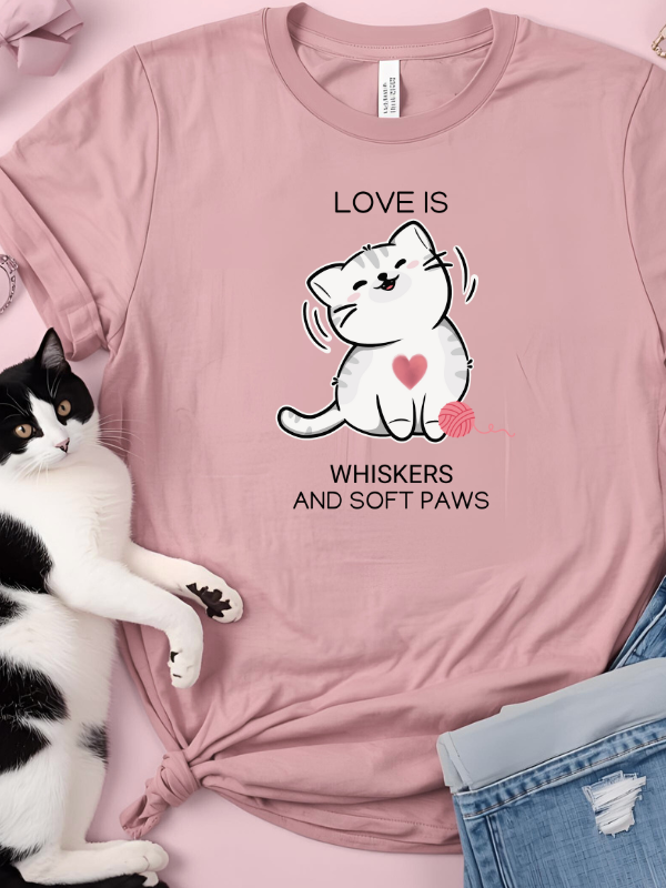 Love is Whiskers and Soft Paws Cat T-Shirt | Pet SuperJuice By