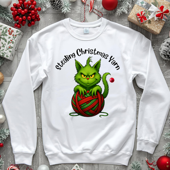 "Stealing Christmas Yarn" Grinch Cat Holiday Sweatshirt - Pet SuperJuice By Hillsboro Company
