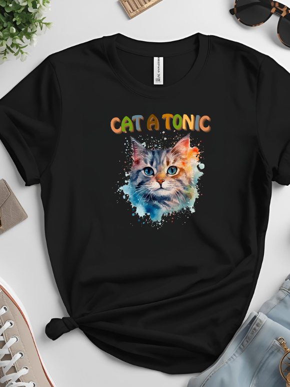 Cat A Tonic Cat Themed Tee Black