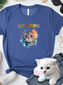 Cat A Tonic Cat Themed Tee Heather Royal