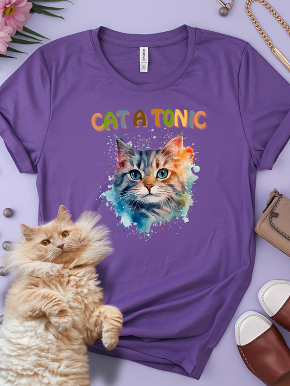 Cat A Tonic Cat Themed Tee Purple
