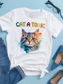 Cat A Tonic Cat Themed Tee White