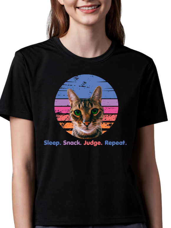 Funny Cat T-Shirt Snack Sleep Judge Black