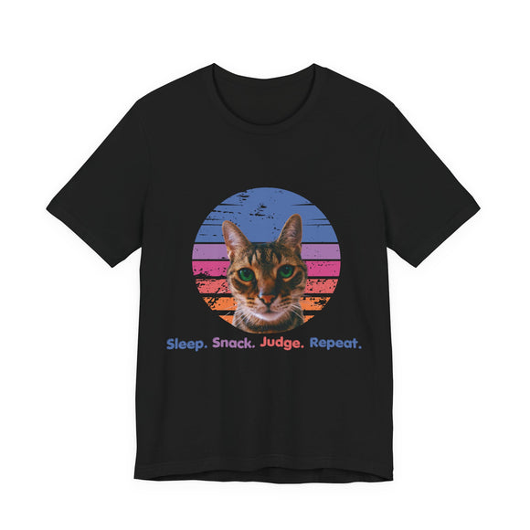 Funny Cat T-Shirt Snack Sleep Judge Dark Green