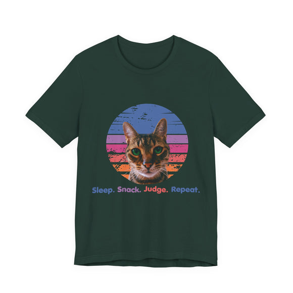 Funny Cat Tee  Snack Sleep Judge Green
