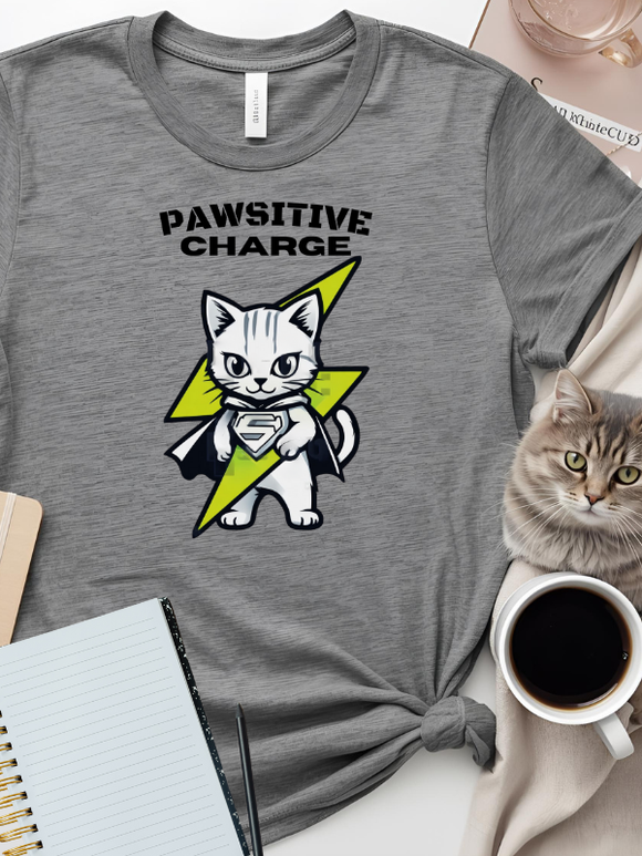 Pawsitive Charge Cat T-Shirt Grey