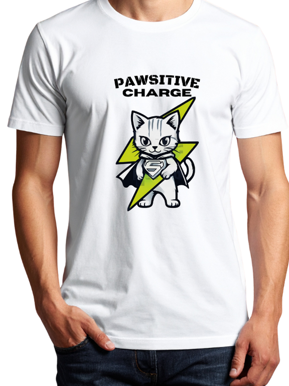 Pawsitive Charge Cat T-Shirt White